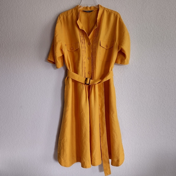 Marina Rinaldi Dresses & Skirts - ‼️SOLD‼️ MARINA RINALDI Size US 12 Top 100% Linen Mango-Yellow Shirt Dress